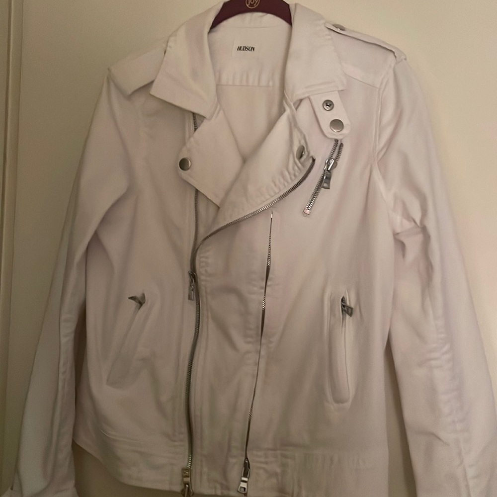Hudson white denim motto jacket